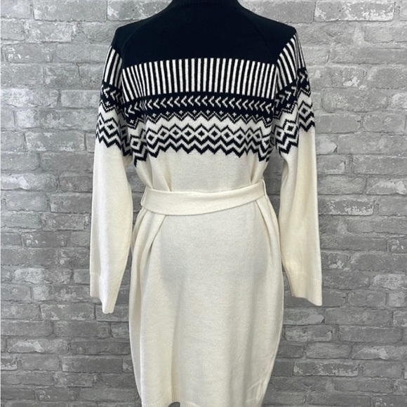 Ann Taylor Fair Isle White and Black Belted Sweater Dress Size L - Picture 5 of 9